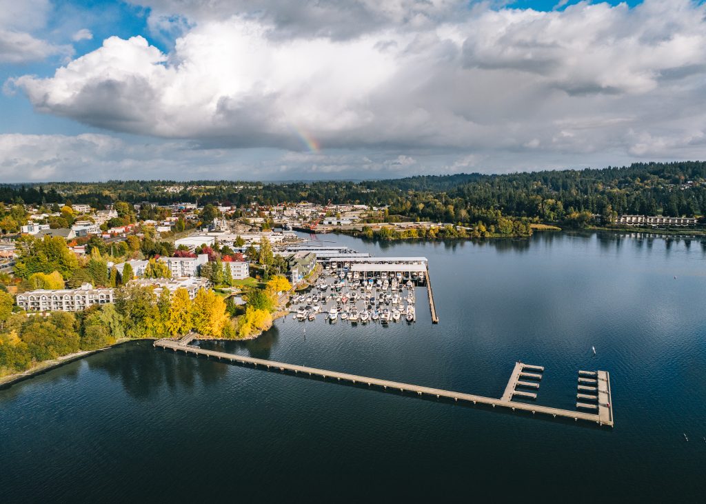 Lake view of Kenmore with Lake Washington and the North end of Kenmore and the Lakepoint property